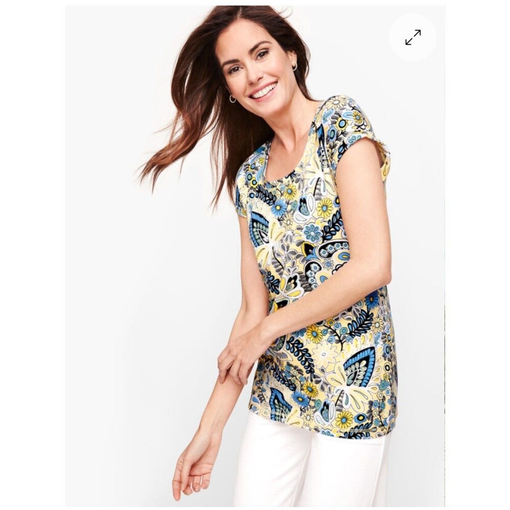 T By Talbot's Women's S Paisley Roll Cuff Tee Boho Beachy Active